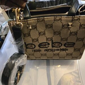 bebe Mini Tan and Black Crossbody Bag